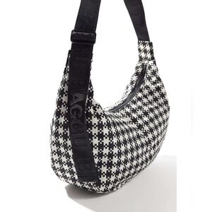 Baggu Medium Crescent Pixel Gingham Nylon Shoulder Crossbody Bag | Houndstooth